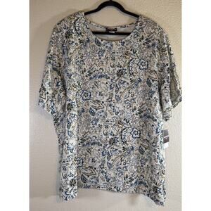 nwt NOS Vintage Notations Plus 3X Linen Blend Paisley Floral Short Sleeve Top